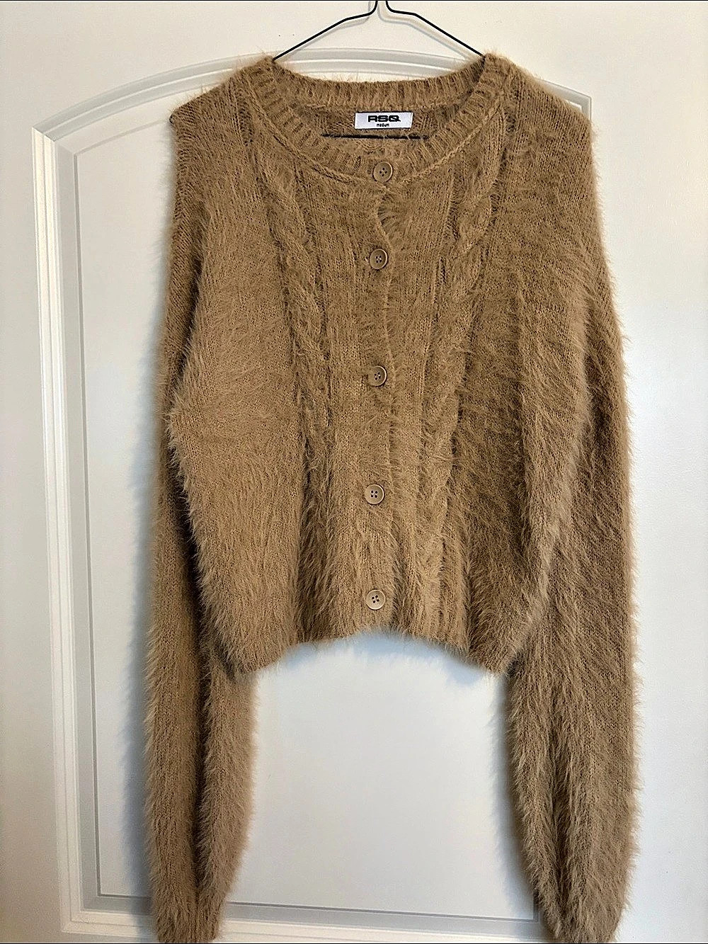 RSQ Fuzzy Knit Cardigan in Brown Size Medium Like New